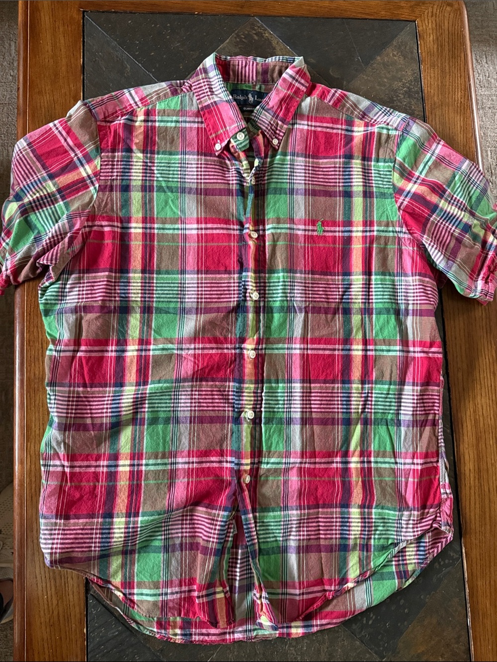 Ralph Lauren Red & Green Plaid Short-Sleeve Button-Down Shirt